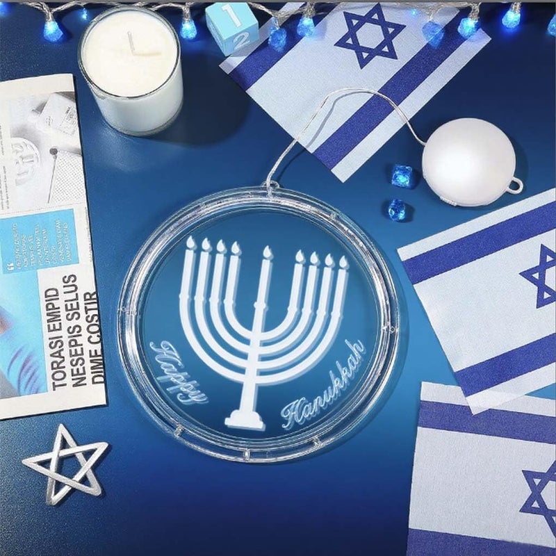 ONANNA Lighted Hanukkah Decorations Blue Chanukah Window Lights for Jewish Judaism Synagogue Passover Shabbat Christmas Hanging Lamp Ornament for Home Office Indoor Outdoor Decor - Image 3